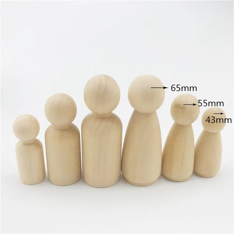 Hot-6Pc-Unfinished-Wooden-Peg-Dolls-People-Peg-Dolls-Wooden-Small-Family-DIY-Crafts-Cake-Topper