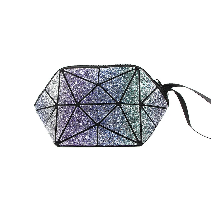 

2018 Fashion Geometric Cosmetic Bag For Women Luminous Makeup Bag Ladies Zipper Cosmetics Organizer Folding Travel Make Up Bag