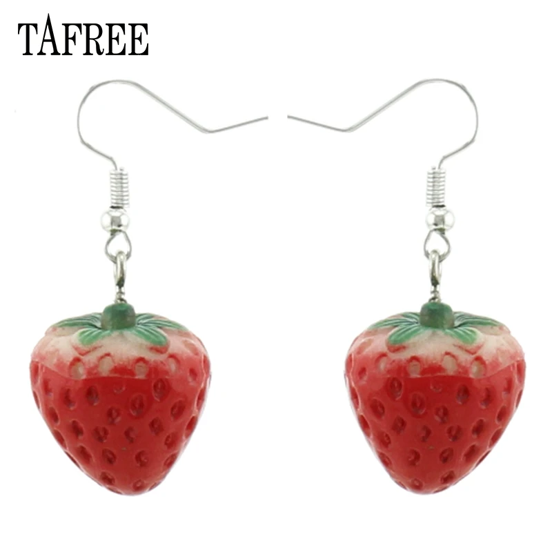 

TAFREE Cute Strawberry Dangle Earrings fashion Simulation Delicious Fruit Pendant Girls Women Earrings Drop Shipping Jewelry