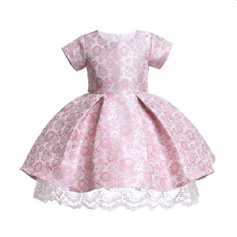 

New European and American Girls Short-Sleeved Cute Little Dress Lace Princess Dress Jacquard Fabric Ball Gown Performance Dres
