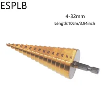 ESPLB 1 шт. 4-32 мм HSS титановый шестигранный хвостовик Сверло отверстие резак с покрытием Ступенчатое сверло Набор Для Листового Металлообрабатывающего бурения
