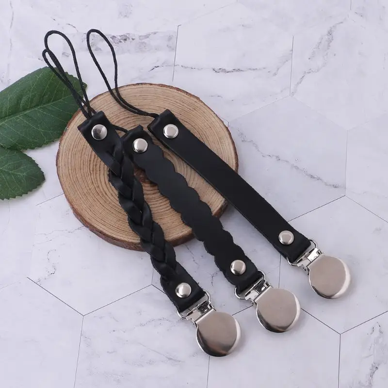 3pcs Baby Pacifier Clip Faux Leather Anti Fall Strap Teething Nipple Holder