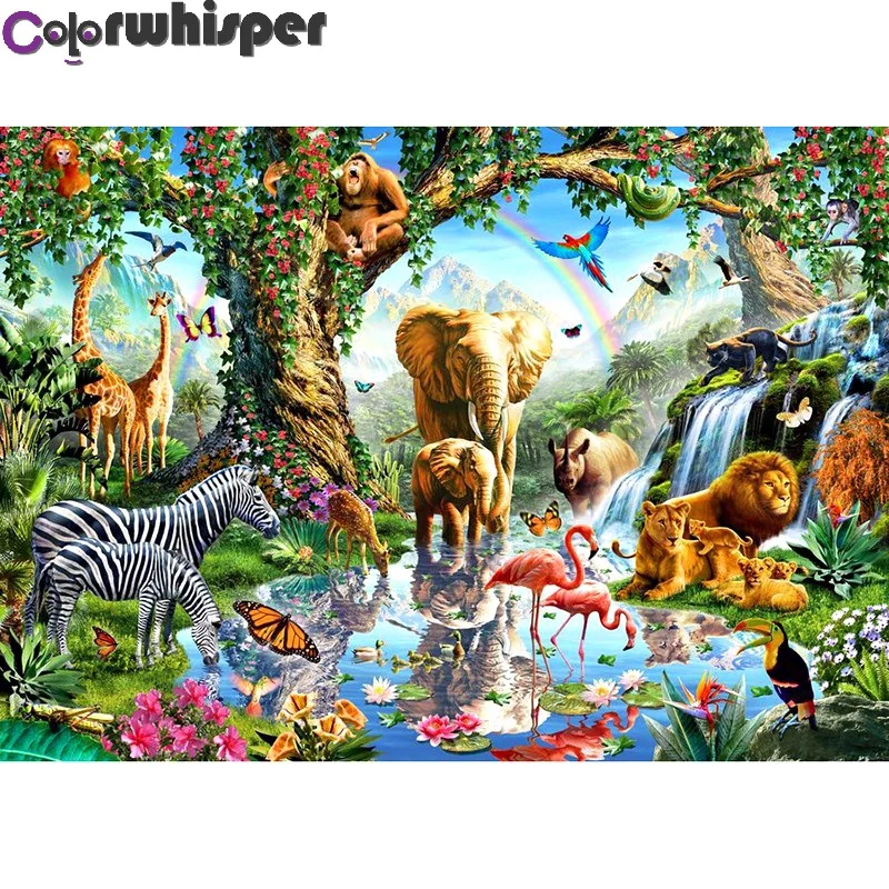 Алмазная картина Полная площадь/круглые Джунгли животных вечерние Мультяшные животные Алмазная вышивка крестиком 054QW