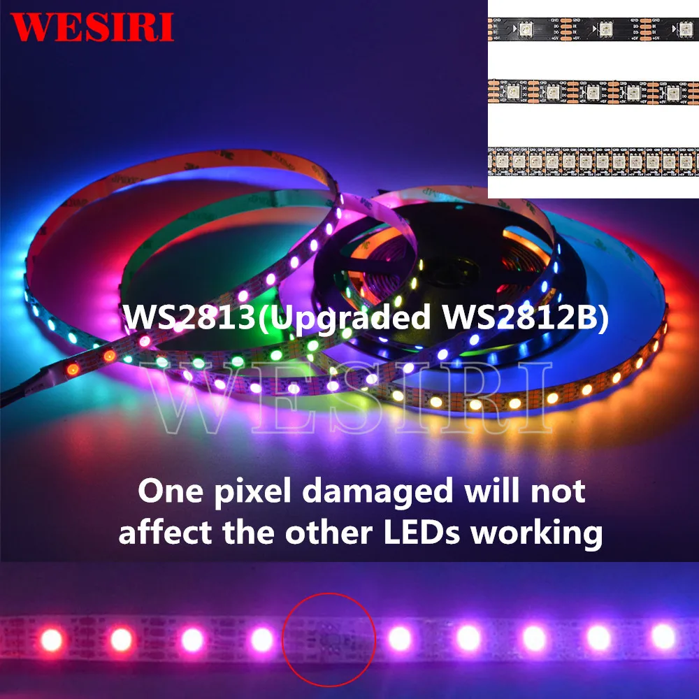 

1m/5m WS2813 LED Pixel Strip Dual-signal 30/60/144 Pixels/LEDs/m WS2812B Updated Black/White PCB IP30/IP65/IP67 DC5V