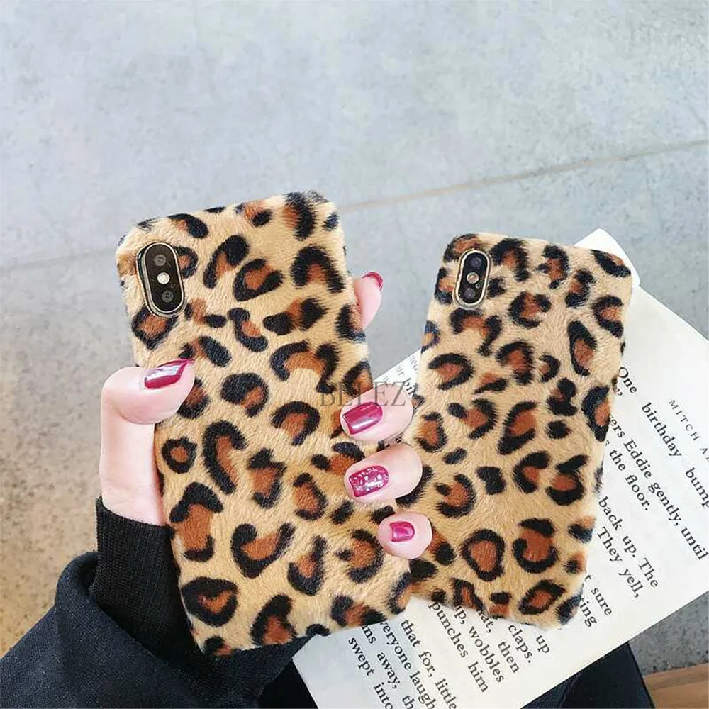 Soft Plush Phone Cases For iphone 8 7 6 6S Plus For iPhone X XR XS Max Winter Warm Fur Furry Leopard Print Cover Christmas Gift _04