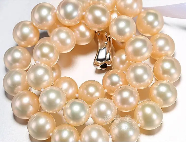 

gorgeous AAA9-10MM SOUTH SEA ROUND LIGHT GOLD PINK PEARL NECKLACE 18" 14KGP