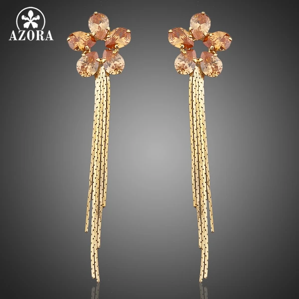 

AZORA The Sunflower Gold Color with Champagne Gold Cubic Zirconia Drop Earrings TE0037