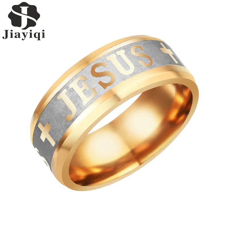Jiayiqi JESUS Mens Rings Stainless Steel Wedding Ring for 