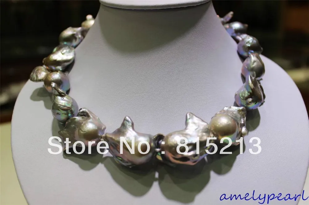 

FREE SHIPPING>>>@@ > N907 Gray Big Beautiful keshi pearl necklace 17.5INCH white GP clasp