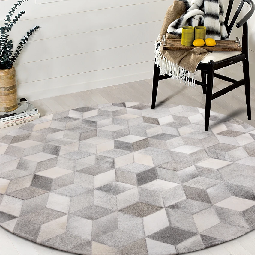 Роскошный ковер из воловьей кожи, круглый ковер из натуральной коровьей кожи, пэчворк для дивана, кабинета, ковров из коровьей кожи с натуральным мехом