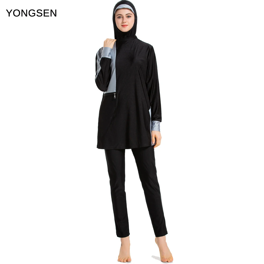 YONGSEN 2020 New Short Sleeve Swimsuit Islamic Hijab Islam Burkinis Wear Muslim Swimwear Women Modest Patchwork Full Cover|Мусульманский