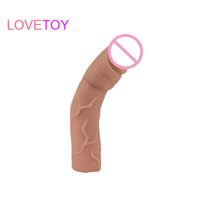 Lovetoy 18.5cm Man Penis Sleeve in penis rings Super-Realistic Penis enlargement sleeve solid head extend with bullet vibrator