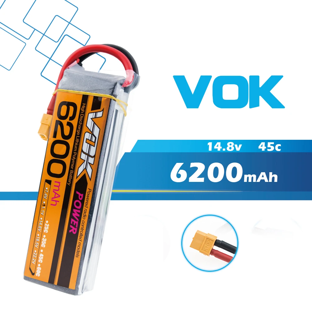 

VOK Lipo Battery 4S 14.8V 6200MAH 30C MAX 40C XT60 Plug Li-Po RC Battery For Rc Helicopter Car Boat 4S high quality