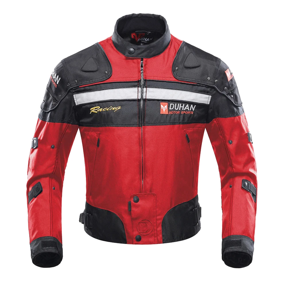 red jacket DUHAN, мотоциклетная куртка, Мужская куртка для мотокросса, мотоциклетная защита, мотоциклетная куртка, набор для езды, ветрозащитная Защитная Экипировка - Цвет: red jacket