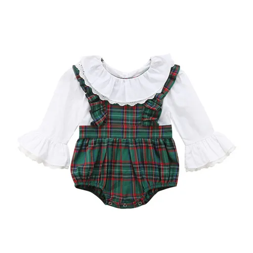 

0-24M Newborn Infant Kid Baby Girl Romper Cotton Plaid Lace Floral Bell Long Sleeve Romper Jumpsuit Playsuit Outfit Baby Clothes