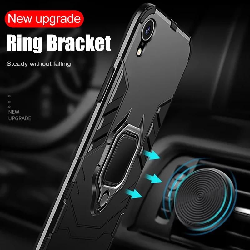 

Luxury Armor Phone Case For iPhone 6 6s 7 8 Plus X 10 Shockproof Cover For iPhone X XS Max XR 5 5s SE Case With Holder Ring
