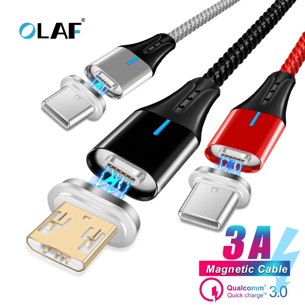 Магнитный кабель OLAF 3A Micro Usb type C QC 3,0 для быстрой зарядки телефона Microusb type-C магнитное зарядное устройство usb c для iphone huawei Xiaomi