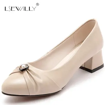 

Lsewilly Women Pumps Med Heels Party Shoes Pointed Toe Thick Heels Elegant Shoes Female Shallow Shoes Large Size 34-47 S416