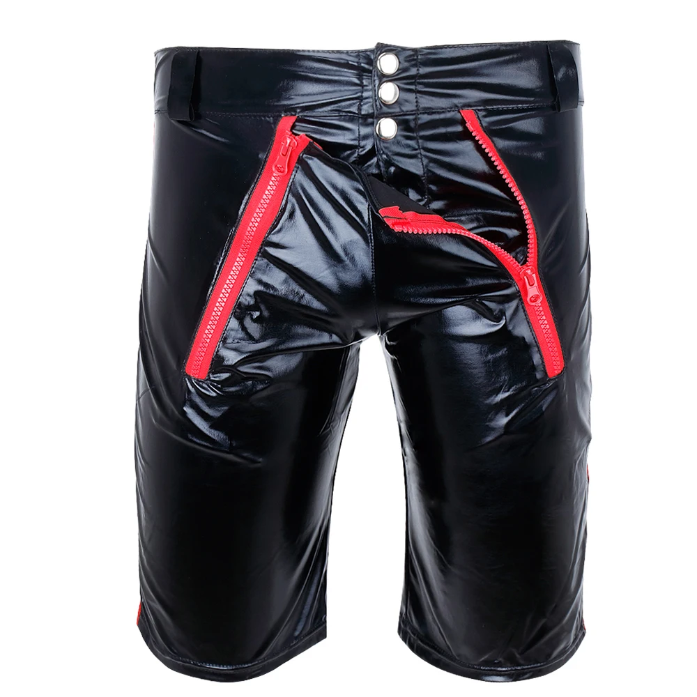 best casual shorts for men iiniim Sexy Men Patent Leather Wetlook Moto Sexy Boxer Shorts Lingerie Opened with Zipper Night Parties Clubwear Shorts smart casual shorts mens