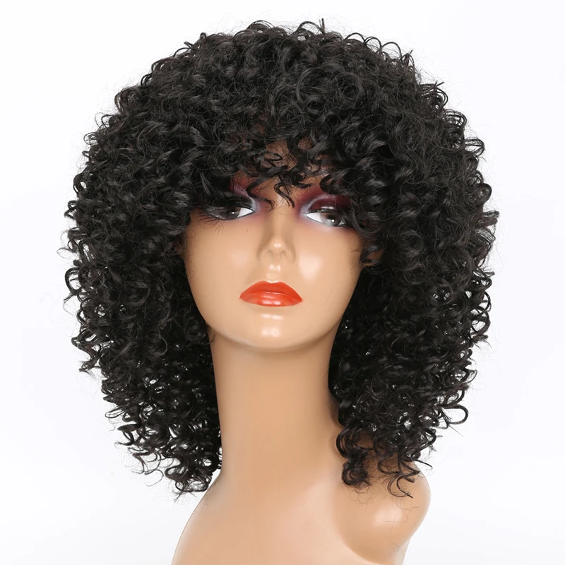 

LISI HAIR 16" Black Red Golden None Lace Synthetic Hair Wigs Heat Resistant Fiber For Black Woman Party Daily Curly Short Wig
