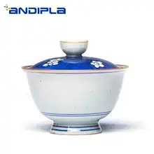 180 мл винтажный голубой и белый фарфор расписанный вручную Крышка Чаша термоустойчивая керамическая чайница китайский кунг чайный сервиз аксессуары