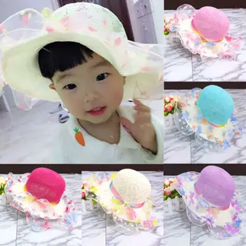 

2019 New Fashion Baby Wide Brim Sun Hat Lace Straw Kids Bucket Cap Summer Beach Girls Travel Outdoor Anti-sun Hat