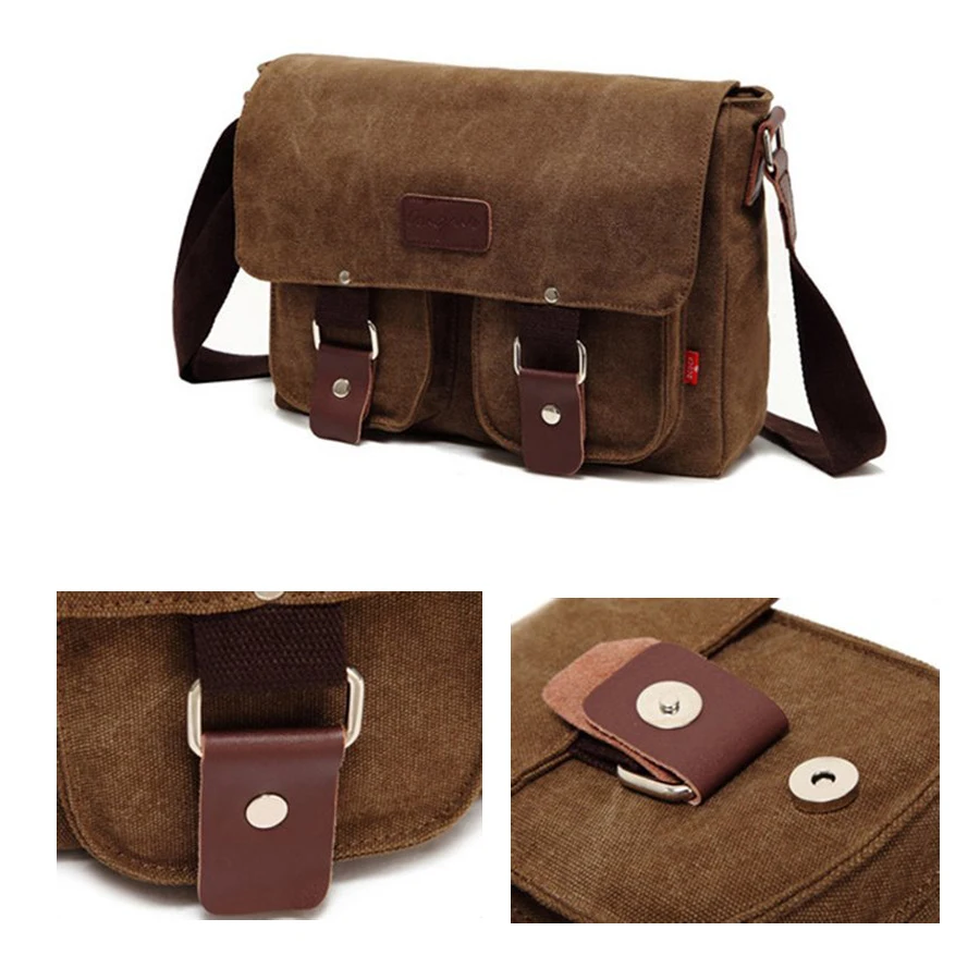 

HCH Vintage Canvas Leather Schoolbag Military Shoulder Crossbody