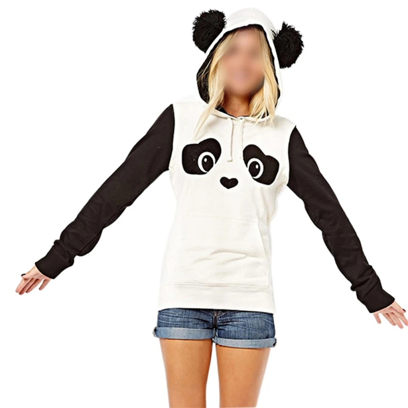  Europe Hippie Style Kawaii Hoodies Panda Cartoon Printed Sweatshirts For Women With Ears Hoody Casu