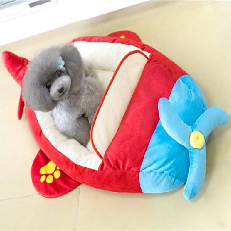 New Cute Cozy Pet Dog Cat Airplane Shape Bed House Sofa Bed Kennel Cushion SizeS 