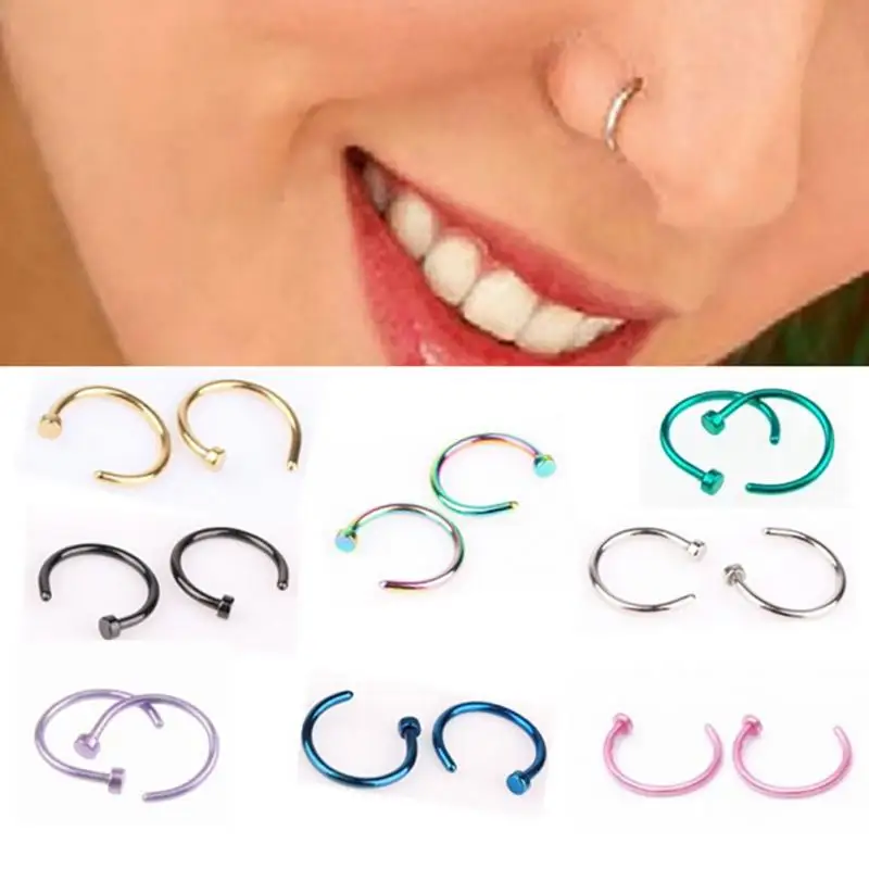 

6mm 8mm 10mm Small Thin Surgical Steel Nose Lip Open Hoop Ring C Type Hoop Piercing Stud Body Jewelry 8 Colors