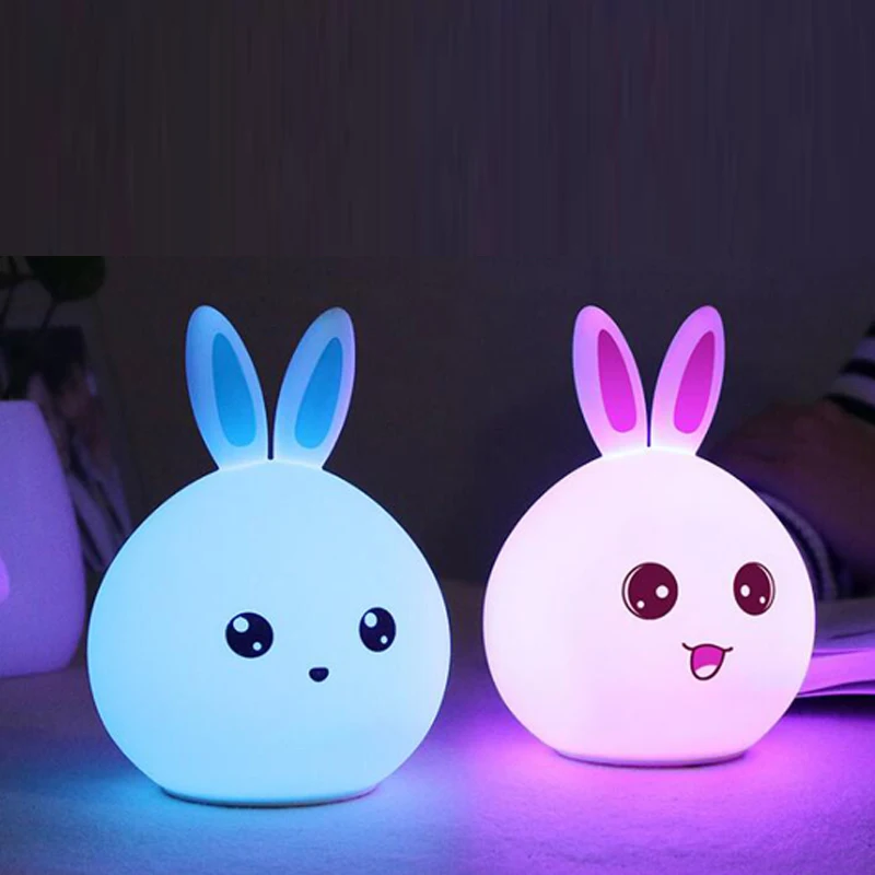 Rabbit LED Night Light Silicone Touch Sensor Tap Control Nightlight Multicolor Children Baby Kids Bedside Table Lamp (9)