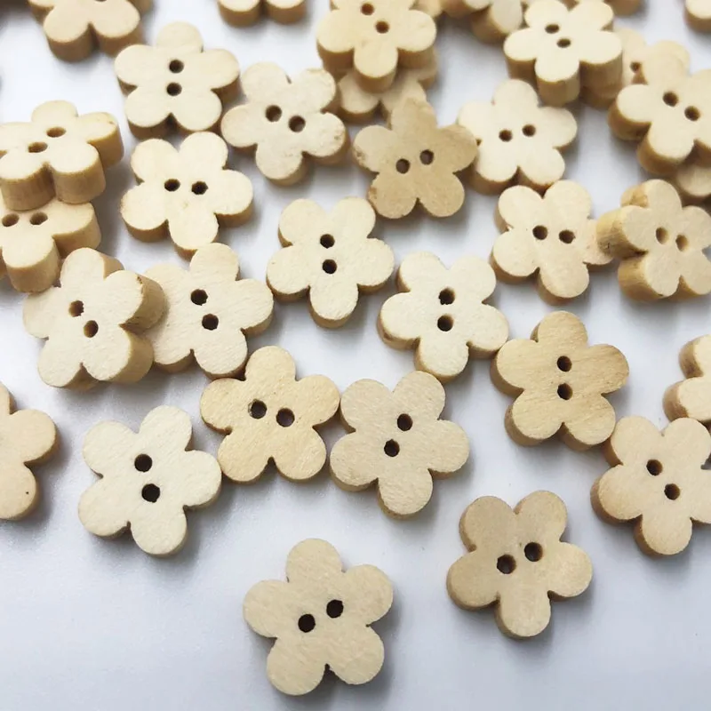 50pcs Natural Color Flower decorative wooden buttons sewing seam scrapbooking accessories wood button for clothing WB582