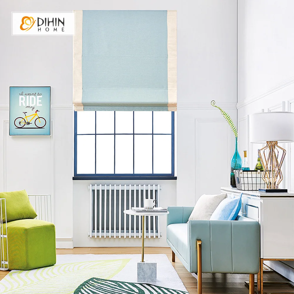 

Modern Curtain Blue and White Striped Roman Shade Roman Blind Home Decor Window Drapes For Living Room