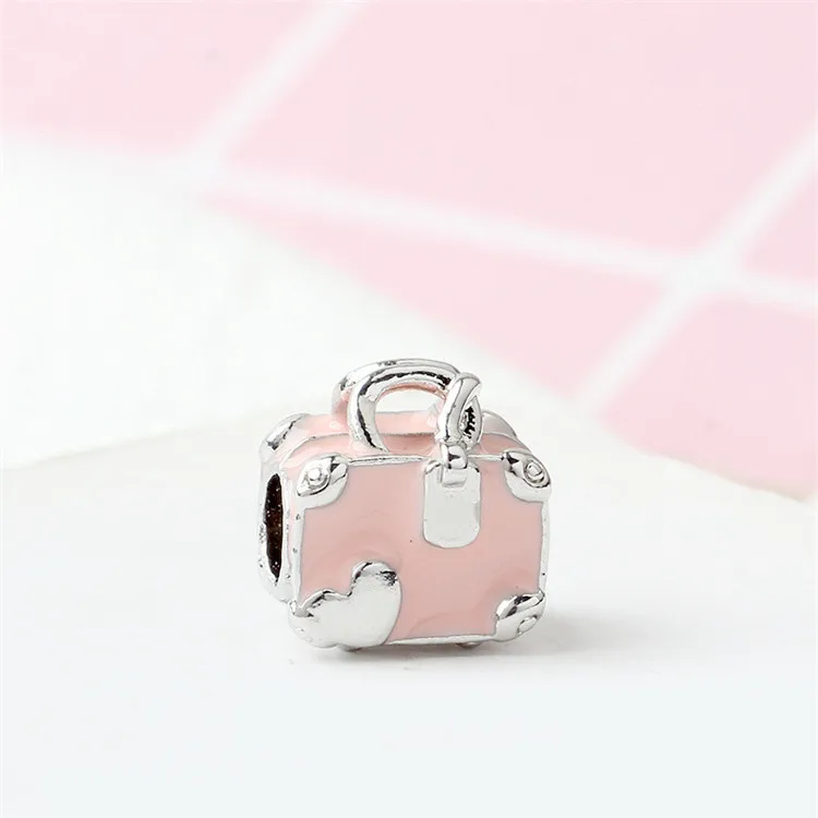 Fit Pandora браслет серебро 925 розовый эмаль дорожная сумка ботинок бусины S925 милые сердце багажник подвески для DIY ювелирных изделий