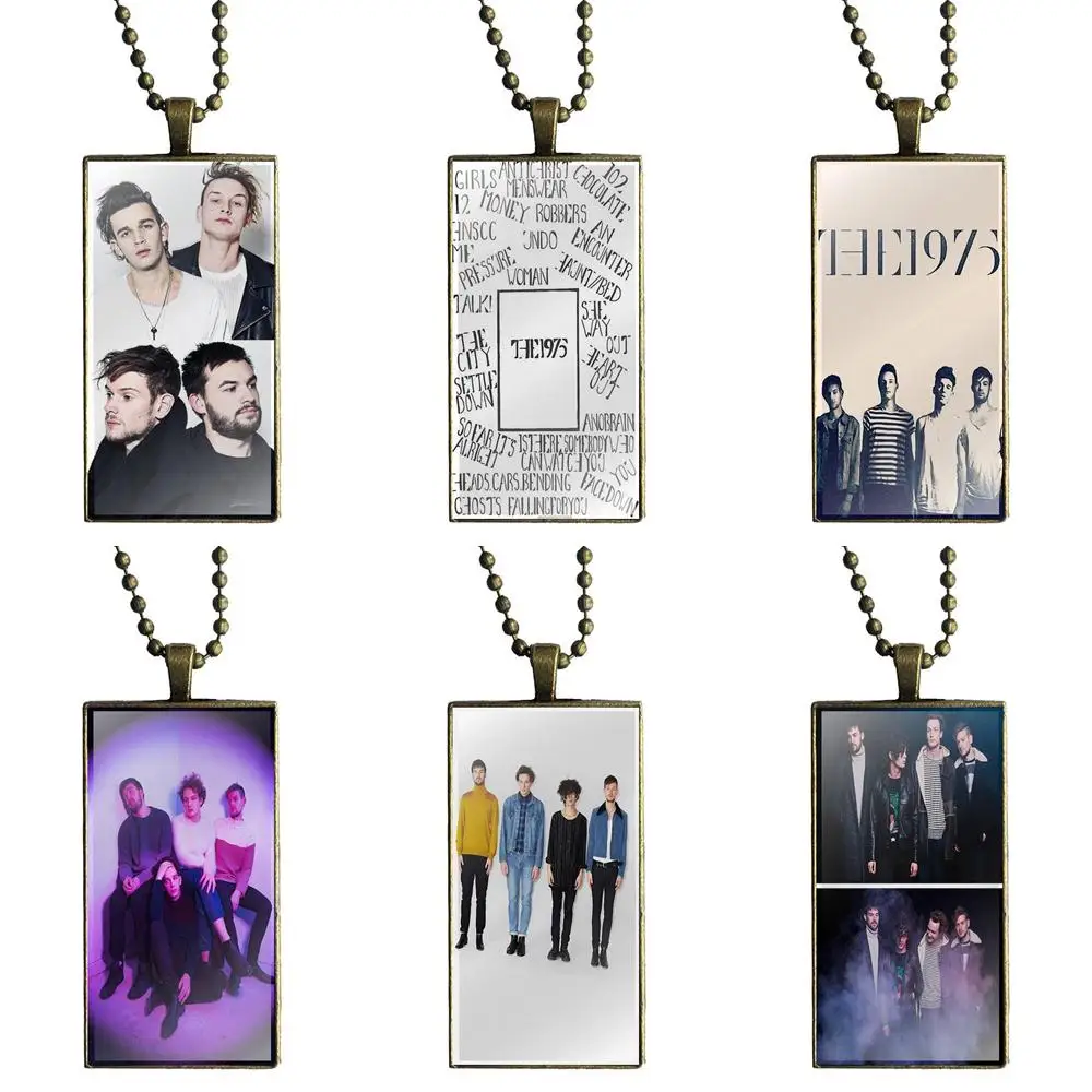 

EJ Glaze Black The 1975 City For Unisex Party Gift Bronze Color Glass Cabochon With Rectangle Shaped Pendant Choker Necklace