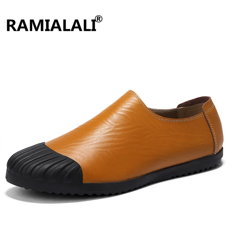 YELLOW BROWN Бренд ramialali; модные весенние Стильные Мягкие Мокасины; мужские лоферы; Высококачественная обувь из натуральной кожи; мужская обувь на плоской подошве; обувь для вождения - Цвет: YELLOW BROWN