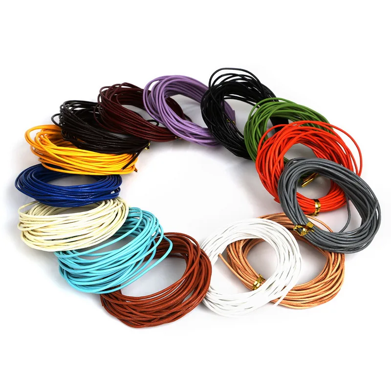 

1.5mm 5M/Lot Mixed Color Round Real Leather Jewelry Cord Nature/Dark Brown/Black Beading Cords For Necklace DIY Jewelry Findings