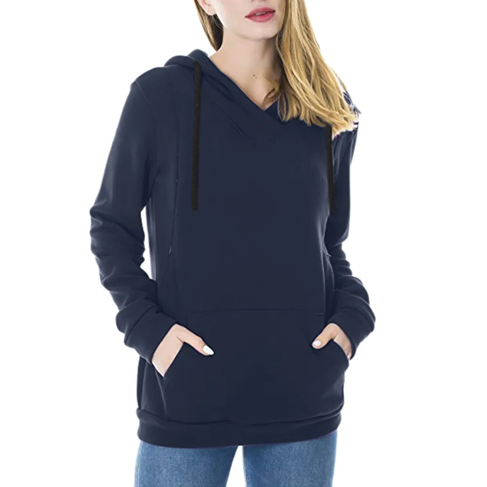 Casual Breastfeeding Pullover Long Sleeve Top Blouse Womens Maternity Nursing Hoodie Sweatshirt with Kangaroo Pocket