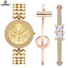 LIANDU Brand Women Quartz Watches CZ Diamond Jewelry Bracelet Watch Set Gold Strap Women Dress Wristwatches