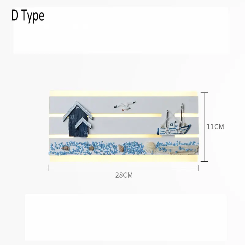 18 Вт Средиземноморский Морской декоративный настенный прикроватный светильник 3 светильник с регулируемой яркостью светодиодный настенный светильник для детской спальни гостиной - Цвет абажура: D