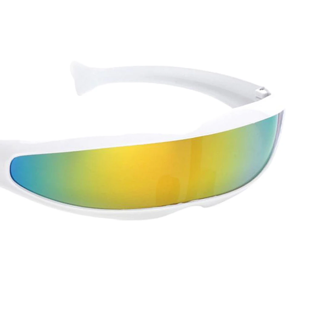 Unisex Futuristic Party Costume Color Mirrored Single Lens Visor Sunglasses Plastic Frame Eye Glasses