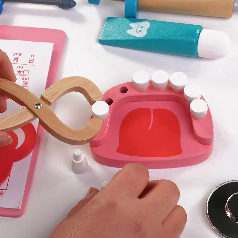 Unisex Toddler Pretend Play Stethoscope Toy Doctor Toys Wood Simulation Dentist Toy Accessories Small Nurses Injection Tool Girl 4