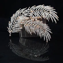 Розовые золотые свадебные расчески для волос для невесты, стразы, листья, женские шпильки, свадебный головной убор, украшения для волос, аксессуары