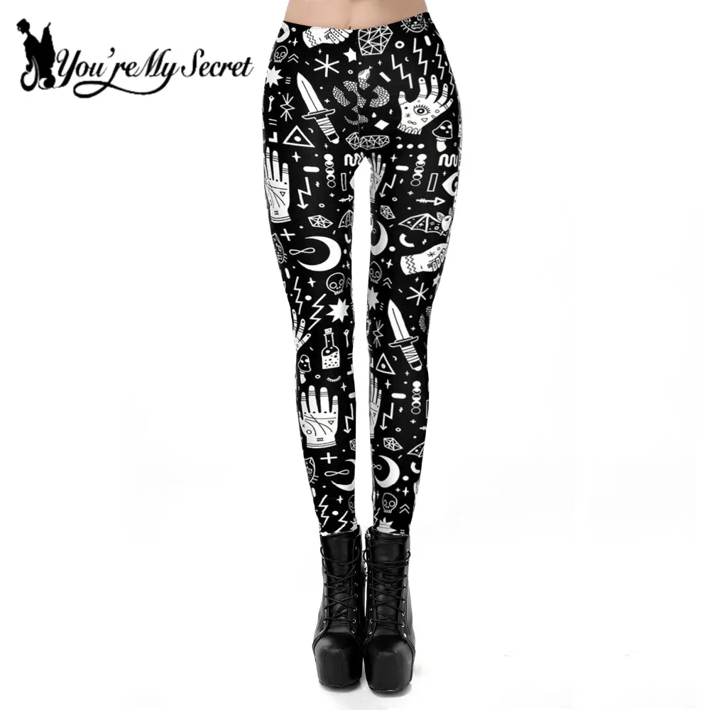 

[You're My Secret] 2019 New Ouija Black Legging for Women Gothic Style Skull Fashion Design Sexy Fitness Ankle Pants