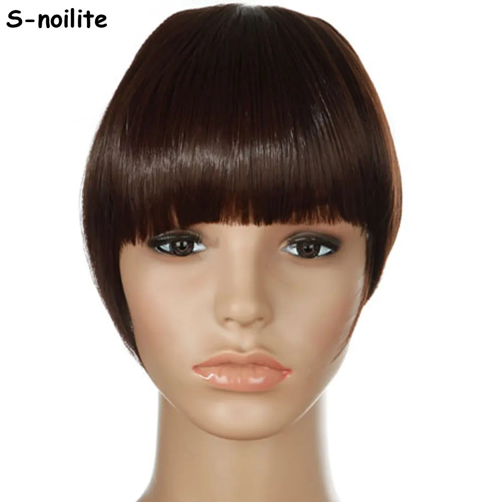 

S-noilite Women Bangs Short Front Neat Clip in on Bang Fringe Hair Extensions Straight Synthetic Hairpiece Any Colors
