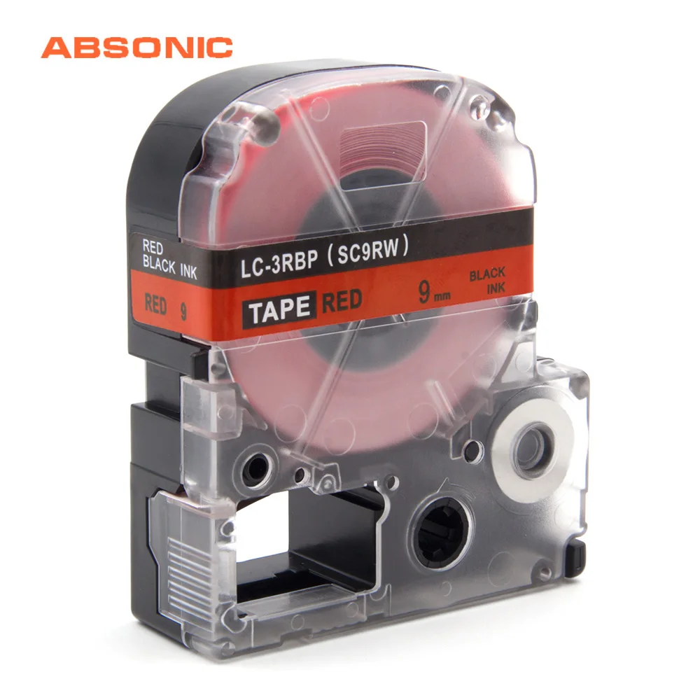 Absonic 9 мм * 8 м черный на красной ленте кассеты SC9RW LC-3RBP замена для EPSON Label Maker LW-400 LW-500