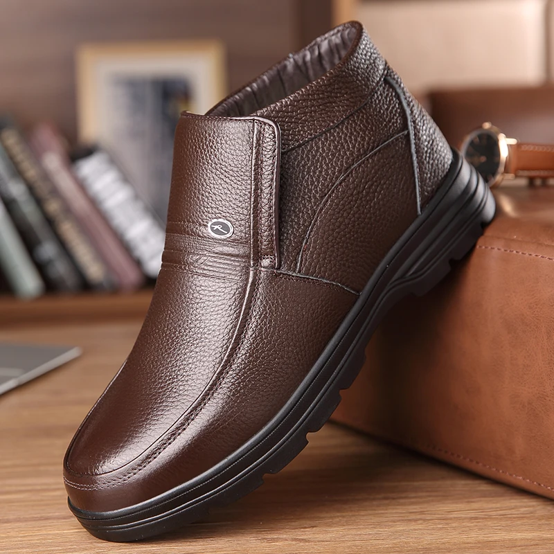 

OSCO 2018 New Handmade Men Genuine Leather Winter Boots High Quality Snow Men Boots Ankle Boots For Men Plus Big Size 38-46