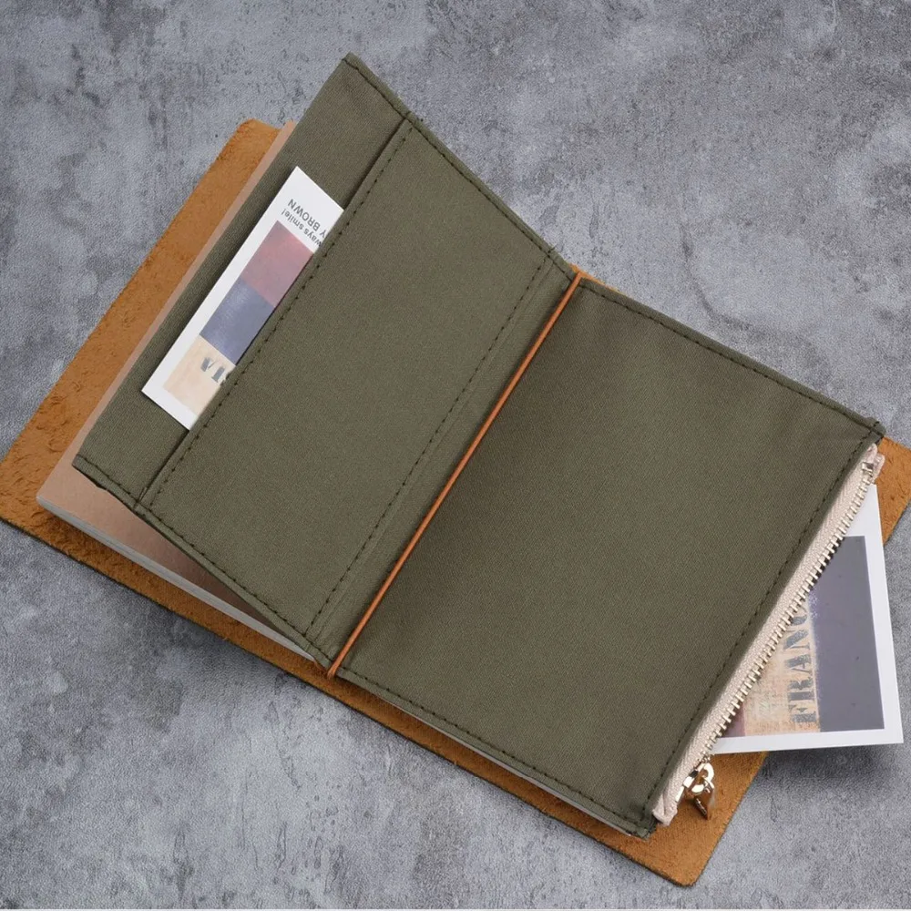 

Canvas Zipper Case Storage & Organizer Bag Attached to Traveler's Notebook Journal Stationery