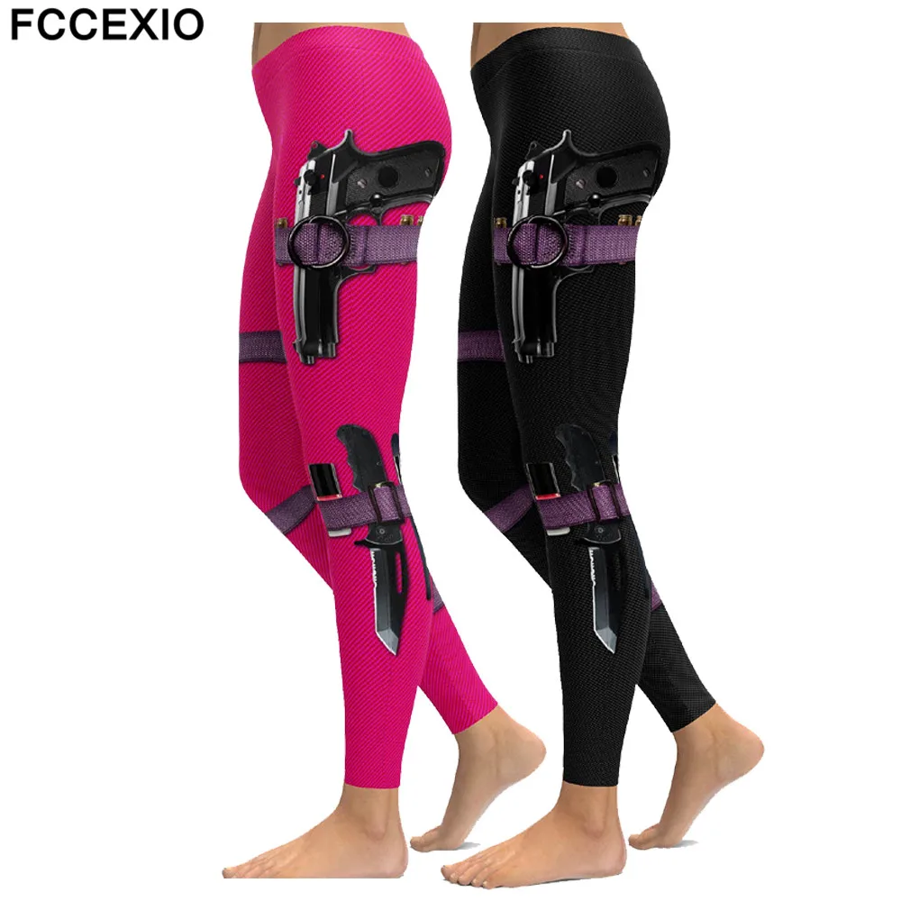 FCCEXIO New Gun Equipment Print Leggings Fashion Women Leggings Super Hero Deadpool Leggins Workout Legging Woman Fitness Pants legging