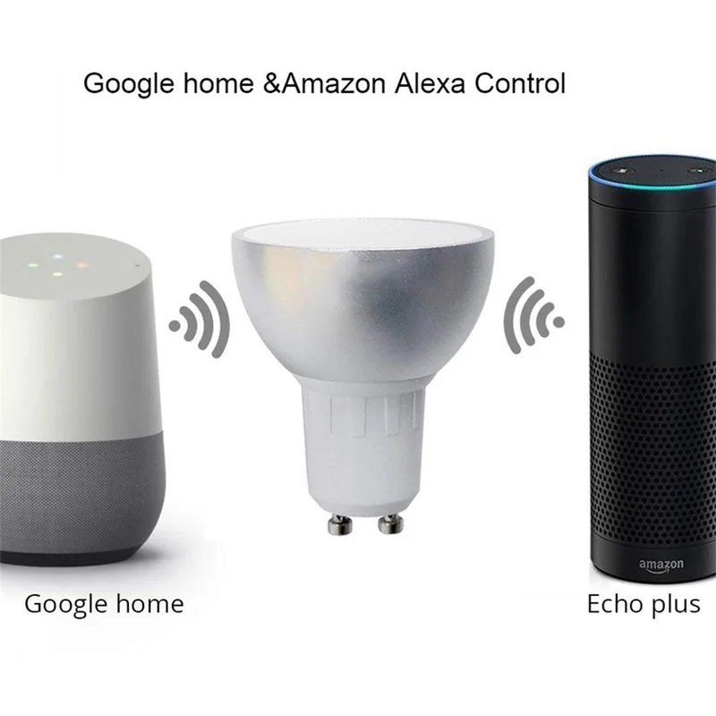 Умная лампа для дома, совместимый для Alexa и Google, 5 W Dimmable, Wi-Fi GU10 RGBW, Управление на смартфон планшет, цвет светло